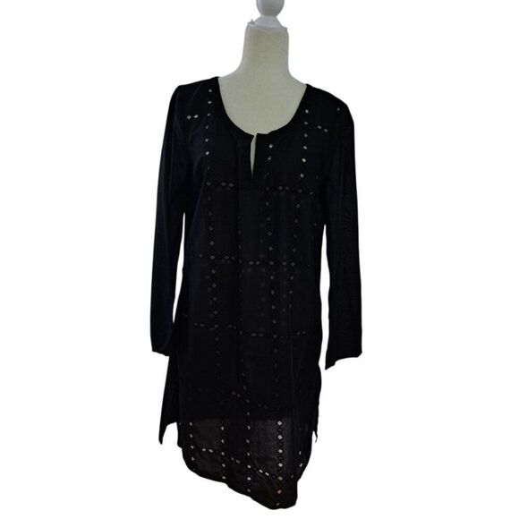 Old Navy Women's Black Eyelet Tunic Cover Top Travel Sz Large - Picture 3 of 8